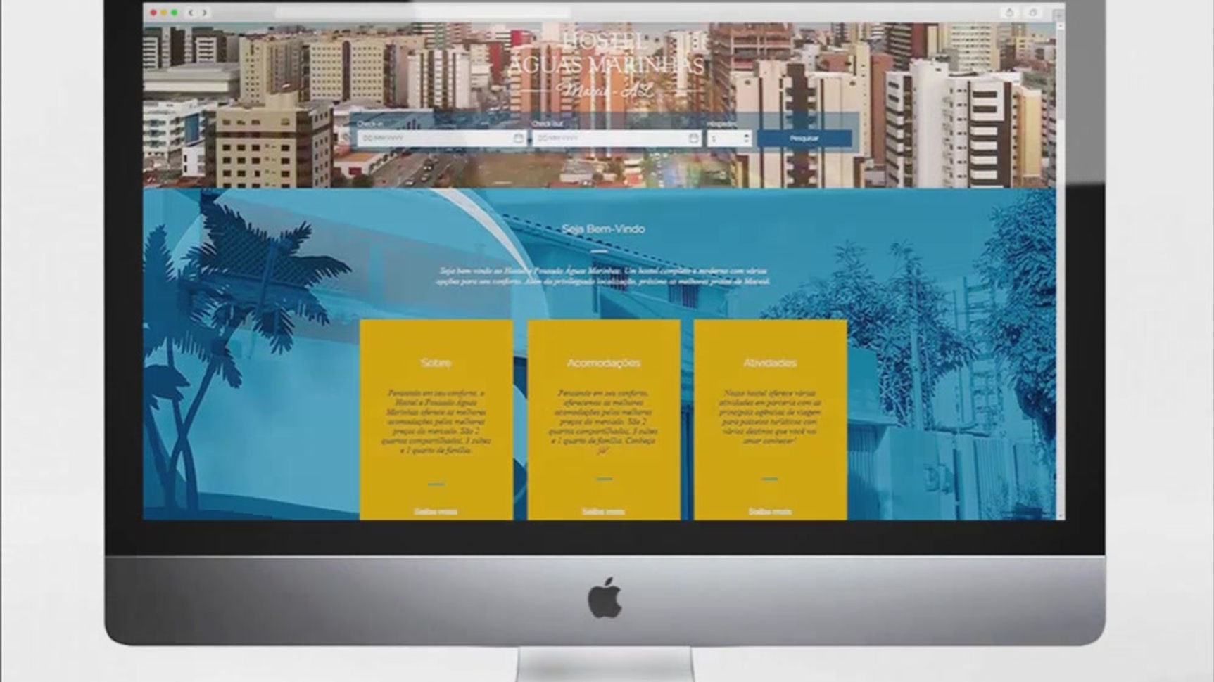 Mockup - Site Hostel e Pousada Águas Marinhas - iMac - Vídeo